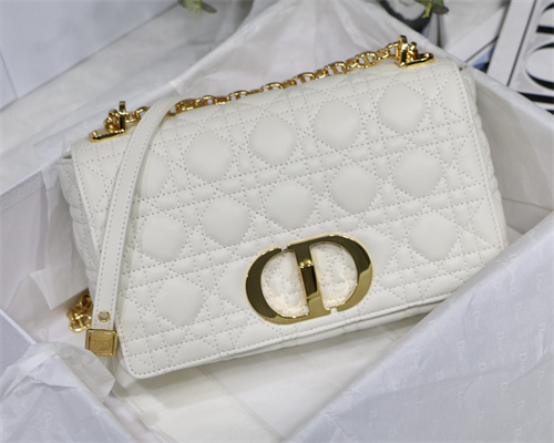 cd medium di.or caro bag S*pple cannage calfskin gold tone metal white