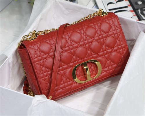cd medium di.or caro bag S*pple cannage calfskin gold tone metal red