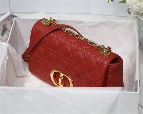 cd medium di.or caro bag S*pple cannage calfskin gold tone metal red