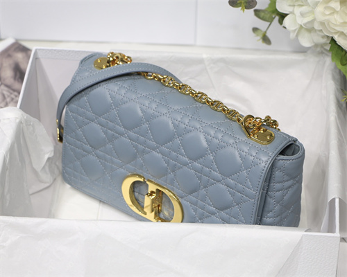 cd medium di.or caro bag S*pple cannage calfskin gold tone metal blue