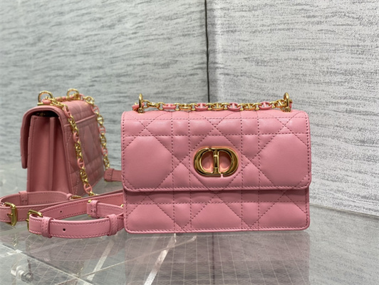 CD Miss Caro Mini Bag Macrocannage Lambskin Gold Tone Metal Pink