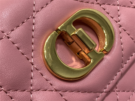 CD Miss Caro Mini Bag Macrocannage Lambskin Gold Tone Metal Pink