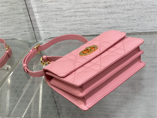 CD Miss Caro Mini Bag Macrocannage Lambskin Gold Tone Metal Pink