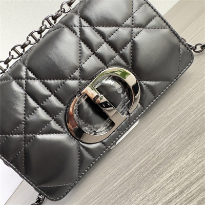 CD Small Di.or Caro Bag Quilted Macrocannage Calfskin Guncolor Tone Metal Black