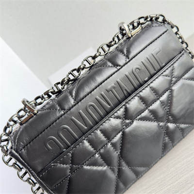 CD Small Di.or Caro Bag Quilted Macrocannage Calfskin Guncolor Tone Metal Black