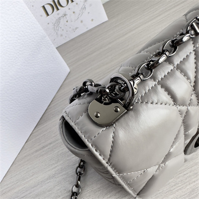 CD Small Di.or Caro Bag Quilted Macrocannage Calfskin Guncolor Tone Metal Grey