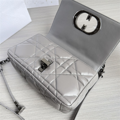CD Small Di.or Caro Bag Quilted Macrocannage Calfskin Guncolor Tone Metal Grey