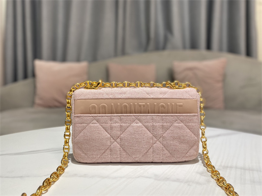 CD Small Di.or Caro Bag Macrocannage Linen Gold Tone Metal Rose Pink