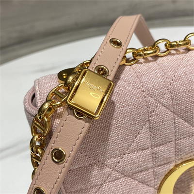 CD Small Di.or Caro Bag Macrocannage Linen Gold Tone Metal Rose Pink
