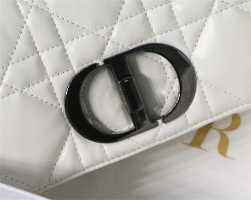 CD Small Di.or Caro Bag Quilted Macrocannage Calfskin Guncolor Tone Metal White