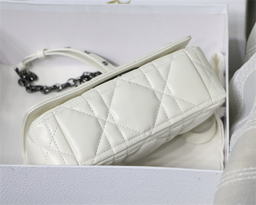 CD Small Di.or Caro Bag Quilted Macrocannage Calfskin Guncolor Tone Metal White