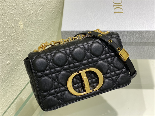 cd small di.or caro bag S*pple cannage calfskin gold tone metal black