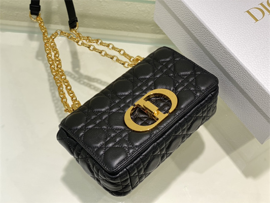 cd small di.or caro bag S*pple cannage calfskin gold tone metal black
