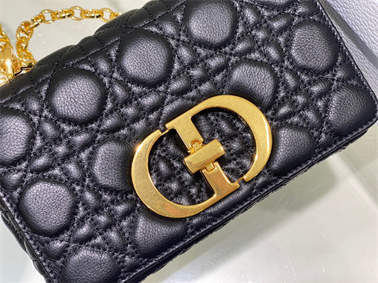 cd small di.or caro bag S*pple cannage calfskin gold tone metal black
