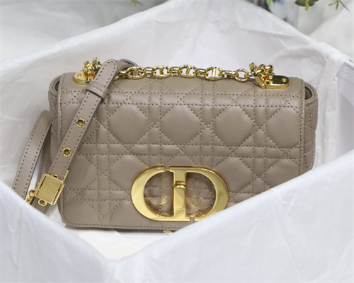 cd small di.or caro bag S*pple cannage calfskin gold tone metal taupe