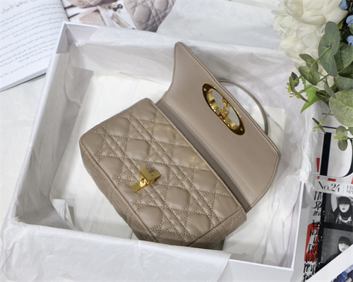cd small di.or caro bag S*pple cannage calfskin gold tone metal taupe