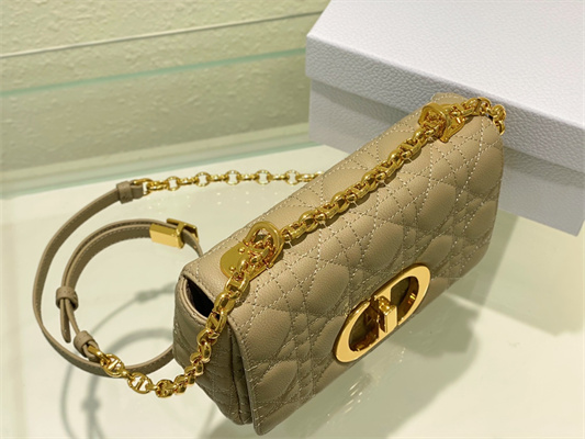 cd small di.or caro bag S*pple cannage calfskin gold tone metal beige