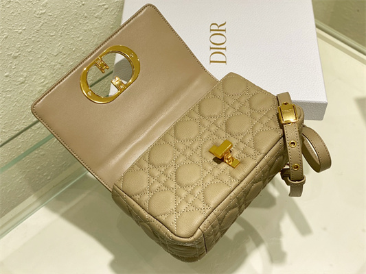 cd small di.or caro bag S*pple cannage calfskin gold tone metal beige