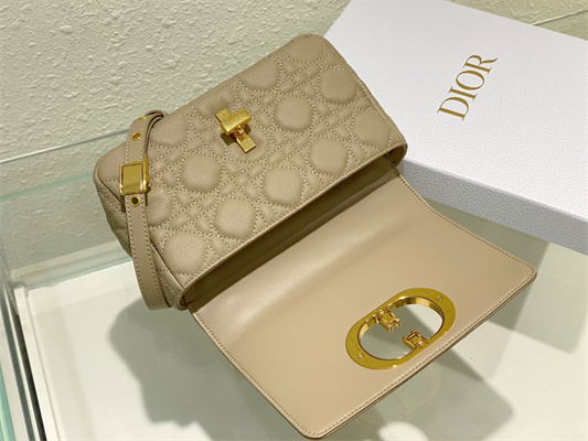cd small di.or caro bag S*pple cannage calfskin gold tone metal beige