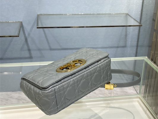cd small di.or caro bag S*pple cannage calfskin gold tone metal stone grey