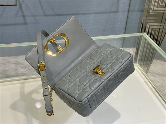 cd small di.or caro bag S*pple cannage calfskin gold tone metal stone grey