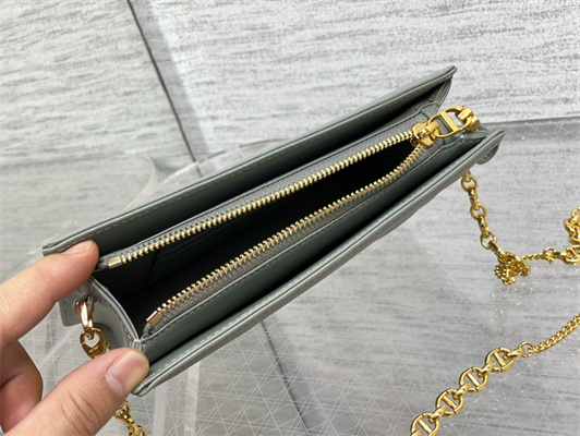 cd caro zipped pouch S*pple cannage calfskin gold tone metal stone grey