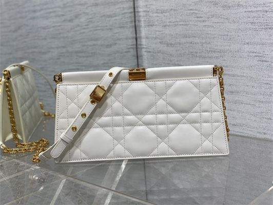 CD Caro Colle Noire Clutch with Chain Latte Cannage Lambskin Gold Tone Metal