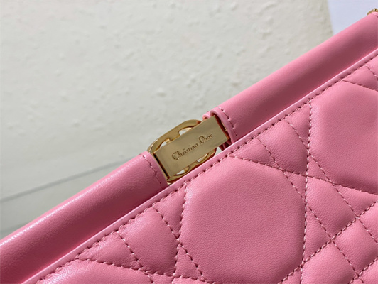 CD Caro Colle Noire Clutch with Chain Pink Cannage Lambskin Gold Tone Metal