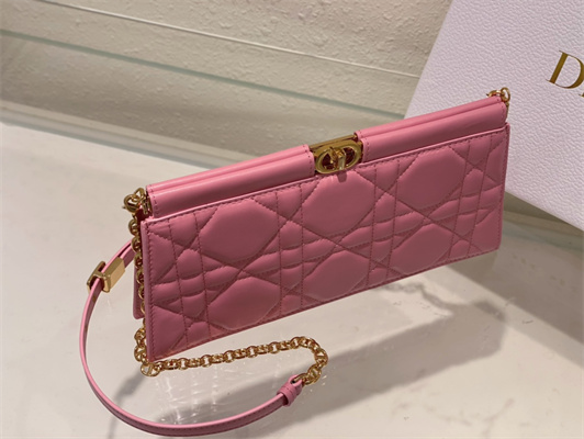 CD Caro Colle Noire Clutch with Chain Pink Cannage Lambskin Gold Tone Metal