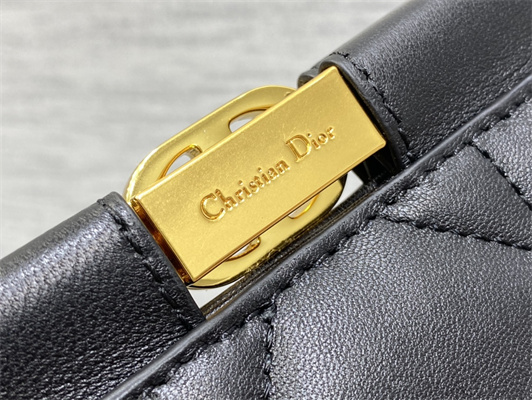 CD Caro Colle Noire Clutch with Chain Black Cannage Lambskin Gold Tone Metal