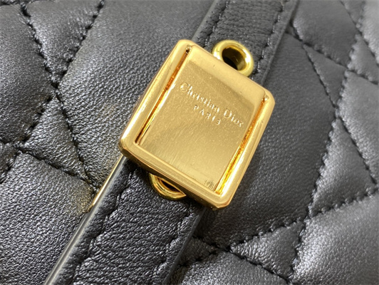 CD Caro Colle Noire Clutch with Chain Black Cannage Lambskin Gold Tone Metal