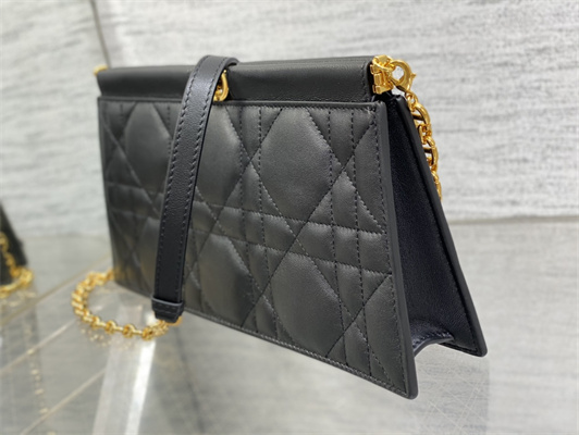 CD Caro Colle Noire Clutch with Chain Black Cannage Lambskin Gold Tone Metal