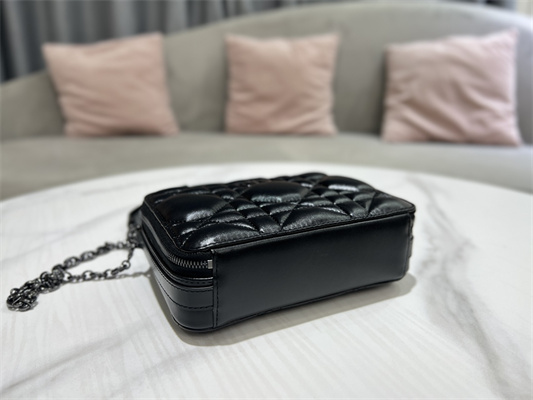 CD Caro Box Bag Macrocannage Calfskin Guncolor Tone Metal Black