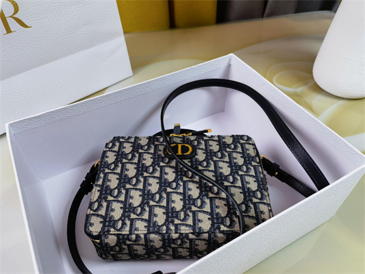 CD 30 Montaigne Box Bag Blue Oblique Jacquard Gold Tone Metal