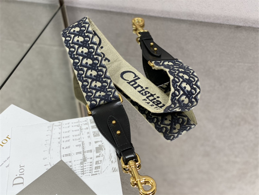 CD Large Di.or Bobby Bag Black Box Calfskin With Blue Di.or Oblique Emb Shoulder Strap