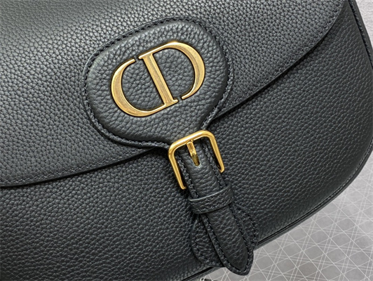 CD Large Di.or Bobby Bag Black Grained Calfskin With Blue Di.or Oblique Emb Shoulder Strap