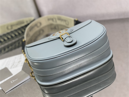 CD Large Di.or Bobby Bag Blue Box Calfskin With Blue Di.or Oblique Emb Shoulder Strap