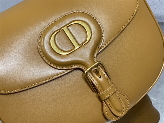 CD Large Di.or Bobby Bag Amber Box Calfskin With Blue Di.or Oblique Emb Shoulder Strap