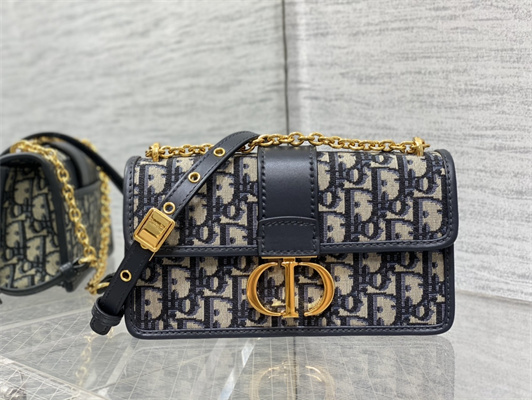 CD 30 Montaigne East-West Bag With Chain Blue Oblique Jacquard