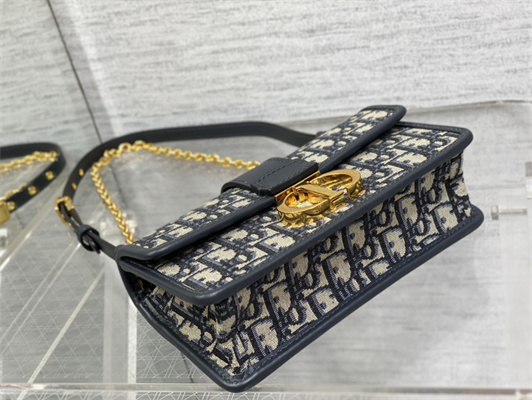 CD 30 Montaigne East-West Bag With Chain Blue Oblique Jacquard