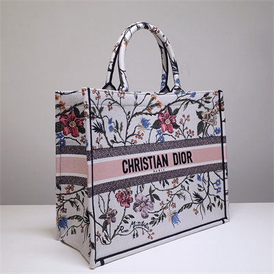 CD Large Book Tote Rosa Mutabilis Embroidery White Multicolor