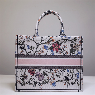 CD Large Book Tote Rosa Mutabilis Embroidery White Multicolor