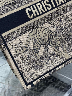 CD Large Book Tote Voyage Toile de Jouy Embroidery Beige and Black