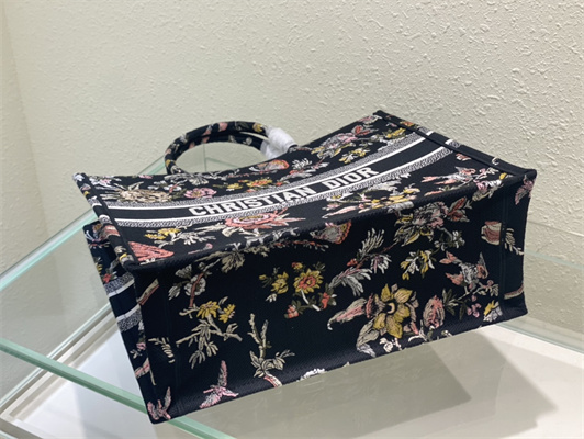 CD Large Book Tote Jardin Botanique Embroidery Black Multicolor