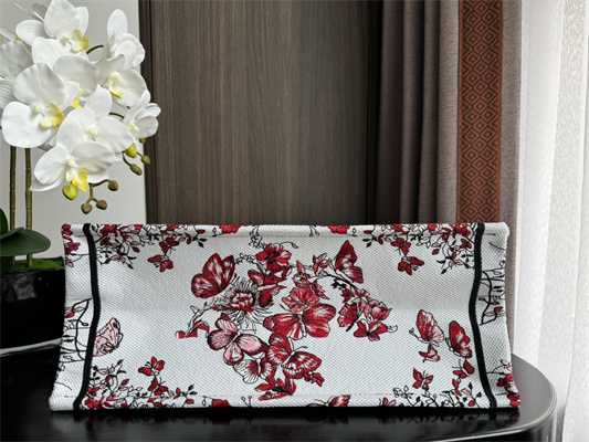 CD Large Book Tote Le C?ur des Papillons Embroidery White and Red