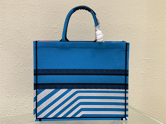 CD Large Book Tote D-Jungle Pop Embroidery Blue and Pink