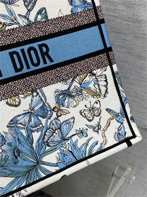 CD Large Book Tote Toile de Jouy Mexico Embroidery White and Pastel Midnight Blue