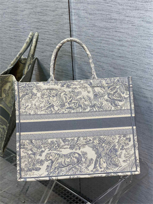 CD Large Book Tote Toile de Jouy Embroidery Ecru and Gray