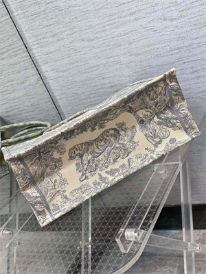 CD Large Book Tote Toile de Jouy Embroidery Ecru and Gray
