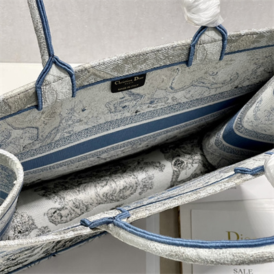 CD Large Book Tote Gradient Toile de Jouy Embroidery Blue